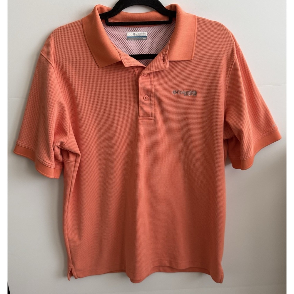 Columbia PFG Polo Shirt Men's‎ Large Light Orange 100% Polyester Fishing Vented